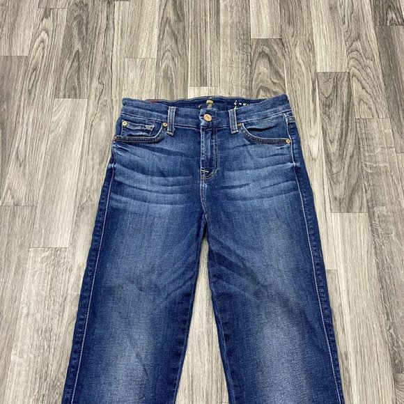 FOR ALL 7 MANKIND Boot Cut Stretch Blue Denim Cropped Jeans Women's Size 26 - Picture 4 of 12